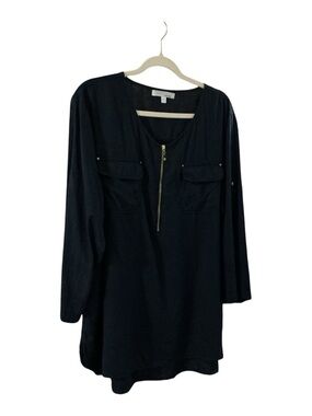 Navy 3/4 Sleeve 100% Linen Ellen Tracy XXL Top Women’s